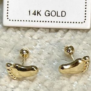 Solid Yellow Gold 14 Karat Happy Feet 4x8mm  Earring
